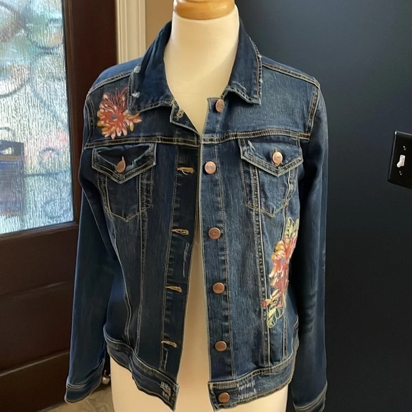 Nanette Lepore Embroidered Floral Denim Jacket Size S - Picture 5 of 14